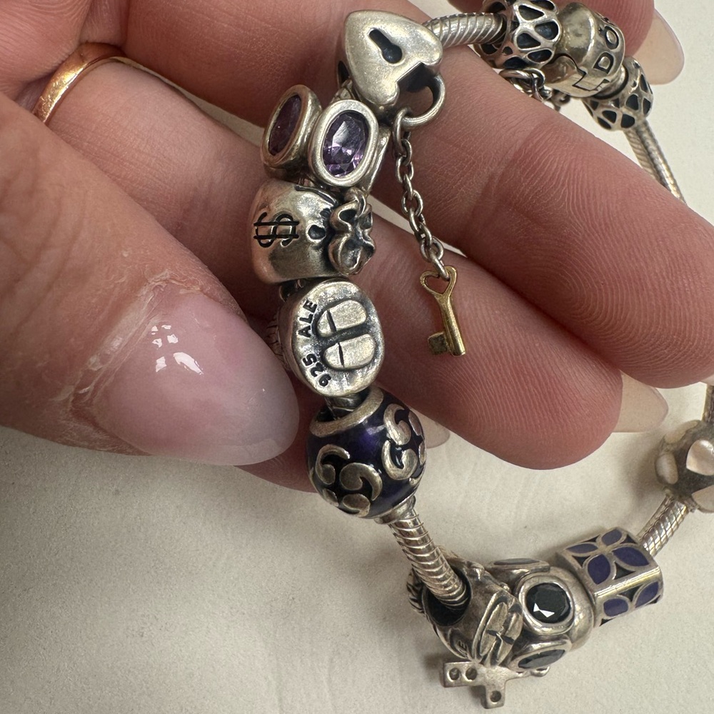 Authentic Vintage Sterling Silver PANDORA Charm Bracelet 6.5" Wrist 52.2g - Picture 5 of 16